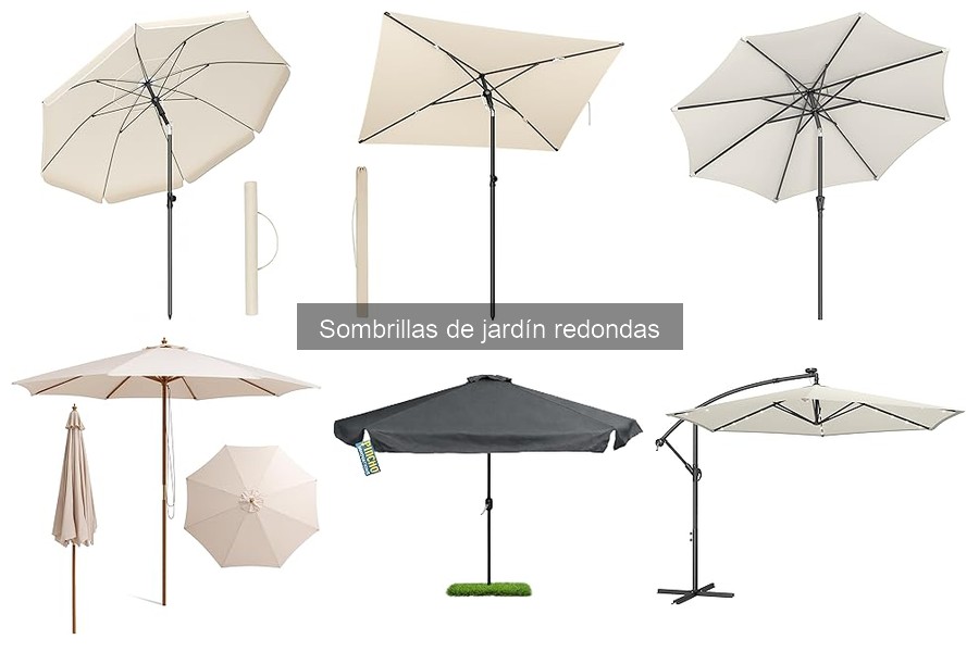 Diferentes tipos de sombrillas de jardín redondas y usos