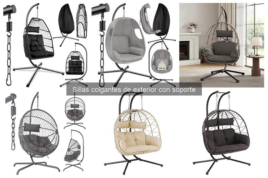 Estilos de sillas colgantes de exterior con soporte para tu decoración
